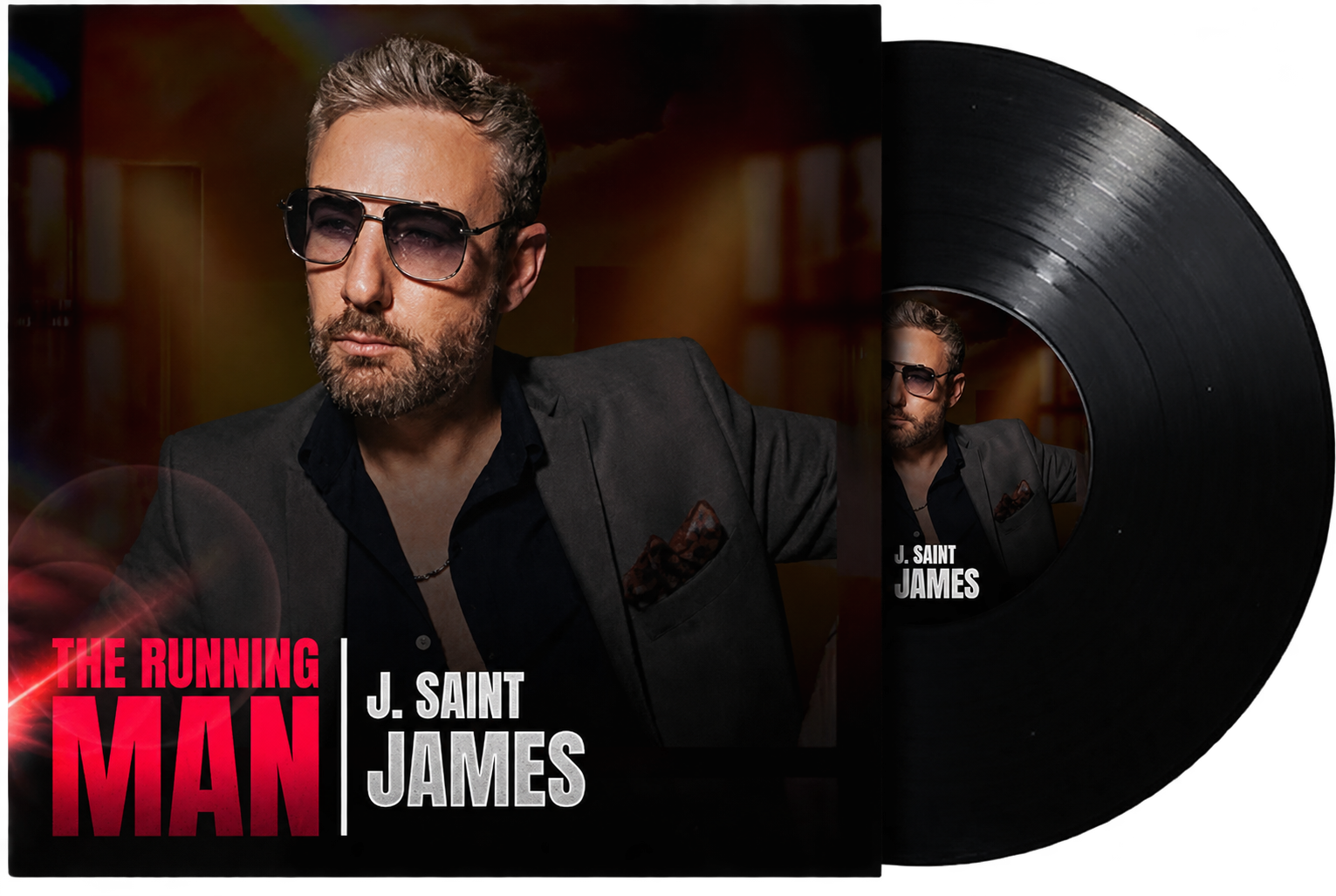 J. Saint James — The Running Man record sleeve and vinyl